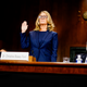 Dr. Christine Blasey Ford being sworn in during Kavanaugh’s hearing.